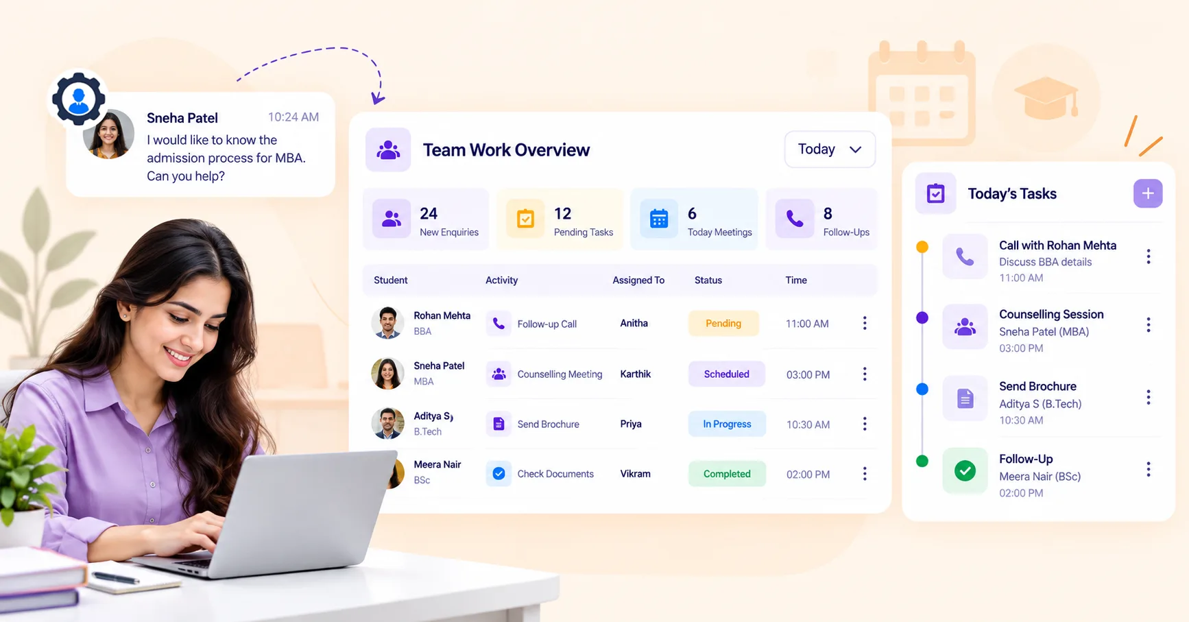 Education CRM for counsellor tasks and team activities