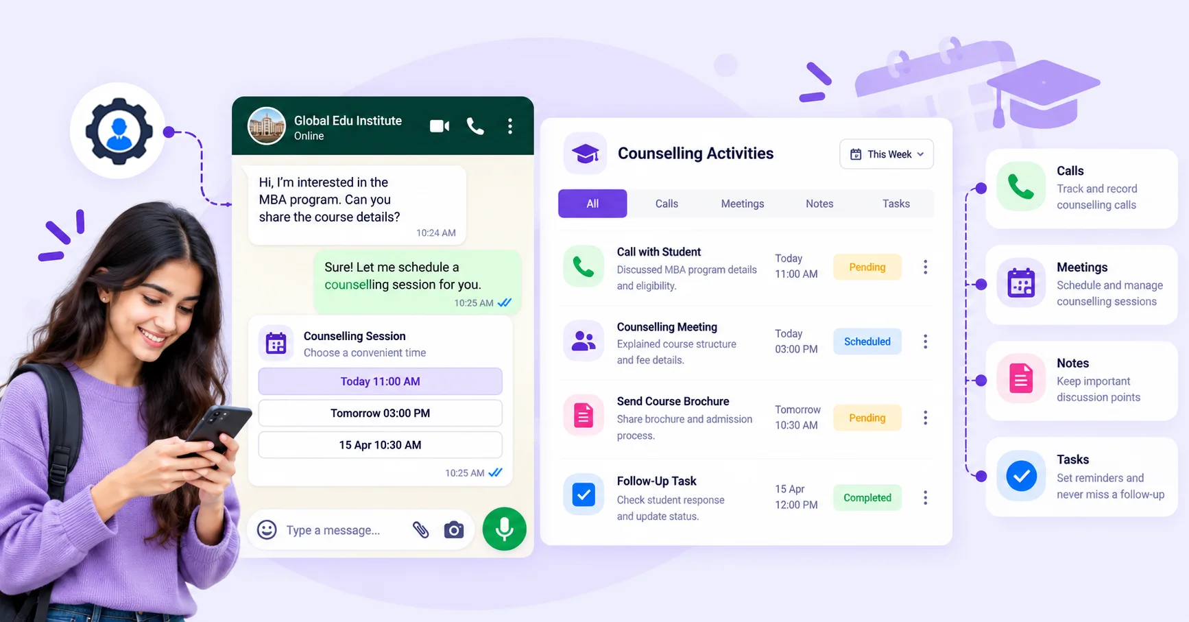 Education CRM for counselling activities and student interactions