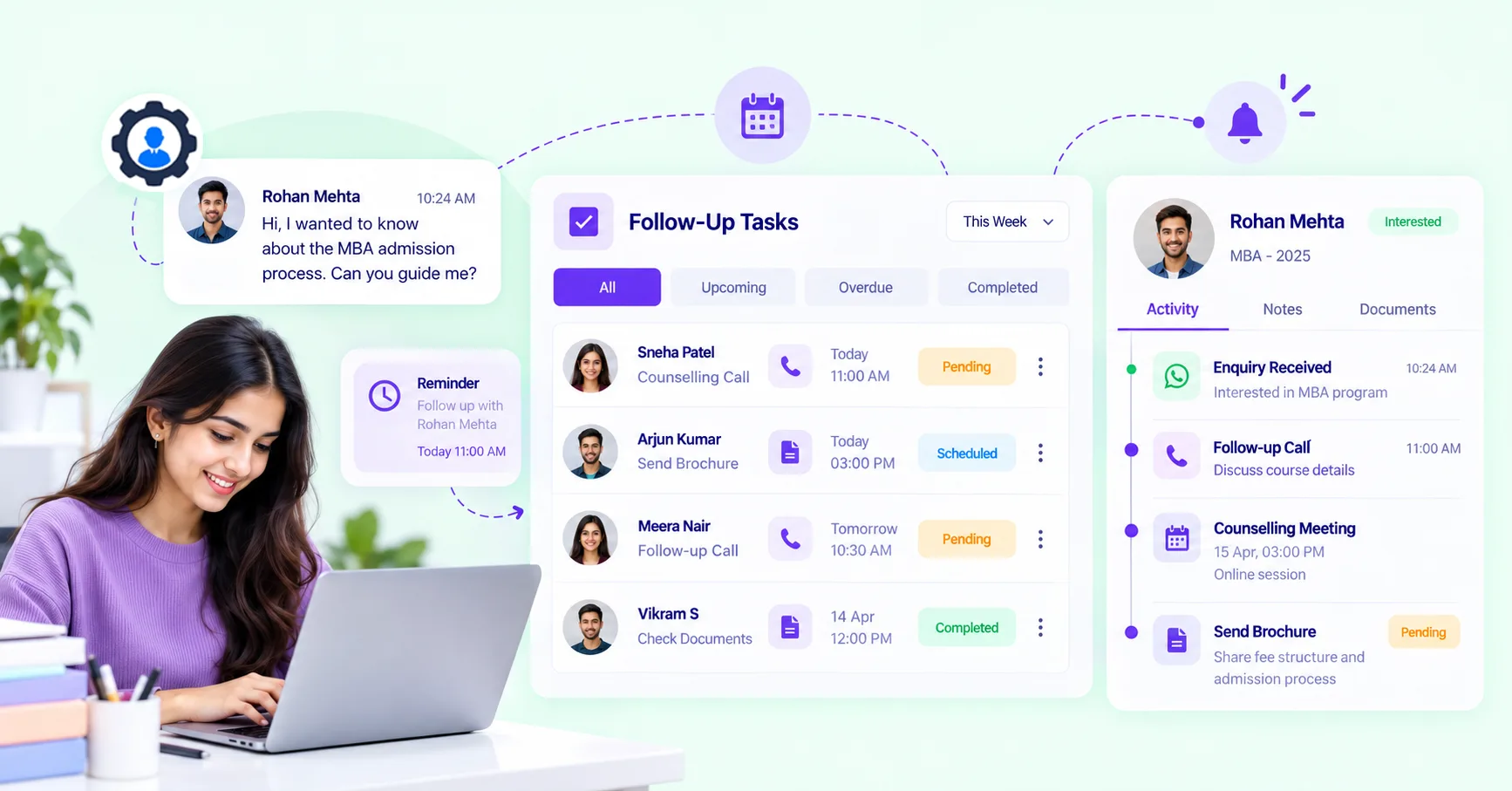 Education CRM for student follow-ups and reminders