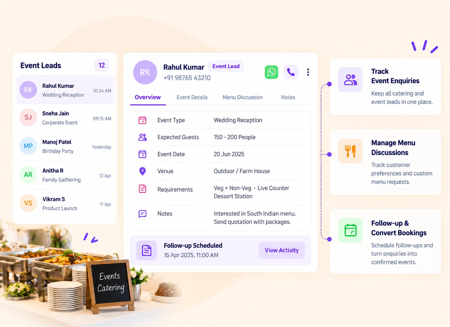 Restaurant CRM for catering and event lead tracking