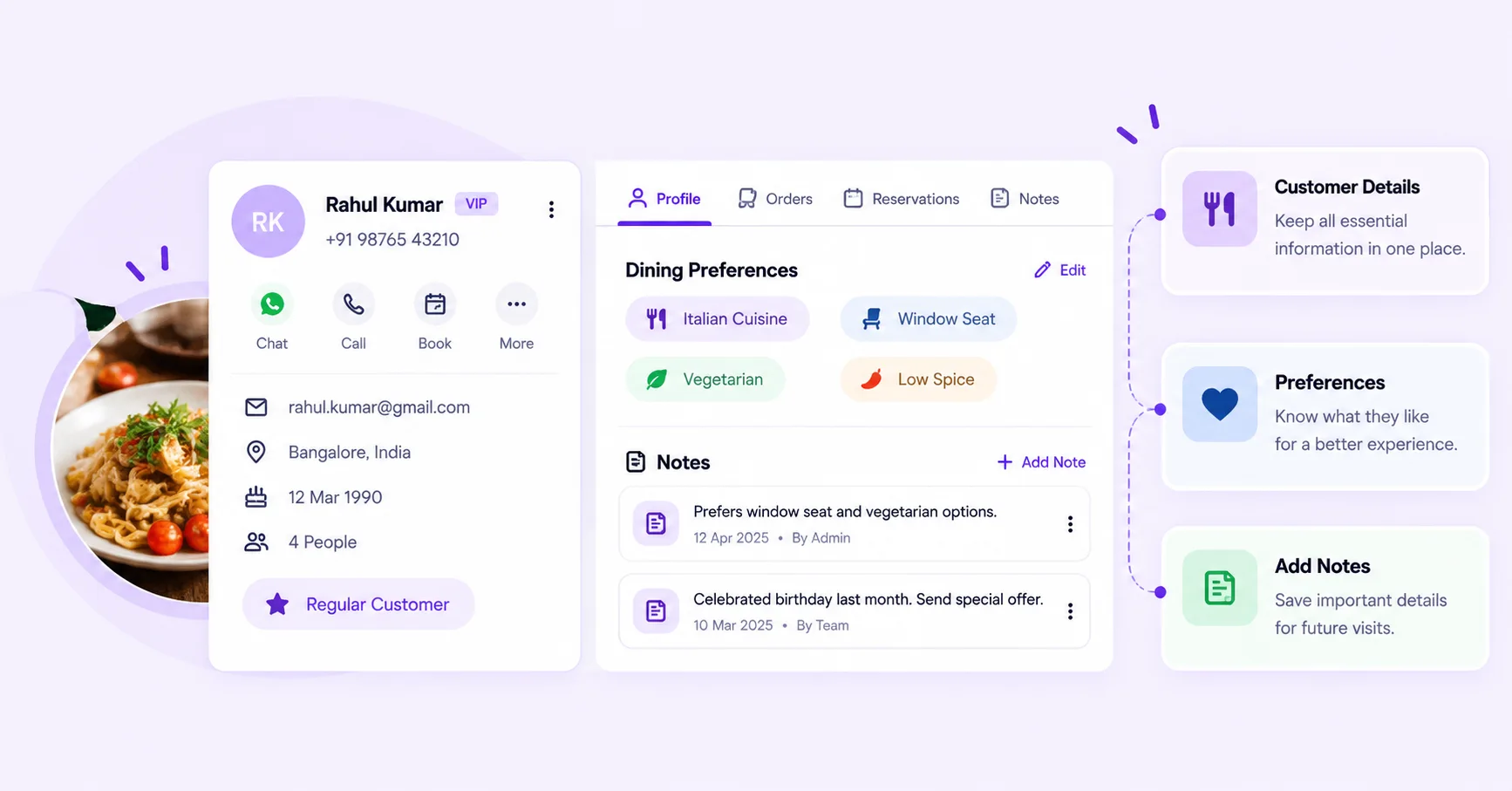 Restaurant CRM customer profiles and notes