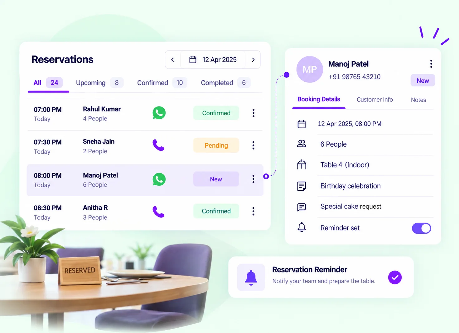 Restaurant CRM for reservation and booking tracking