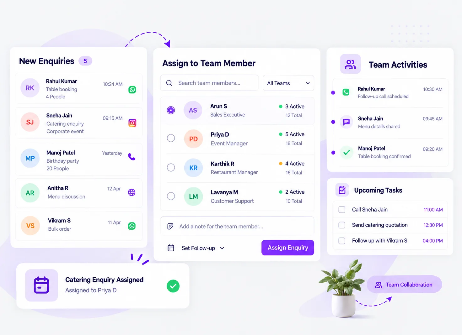Restaurant CRM for team assignment and activities