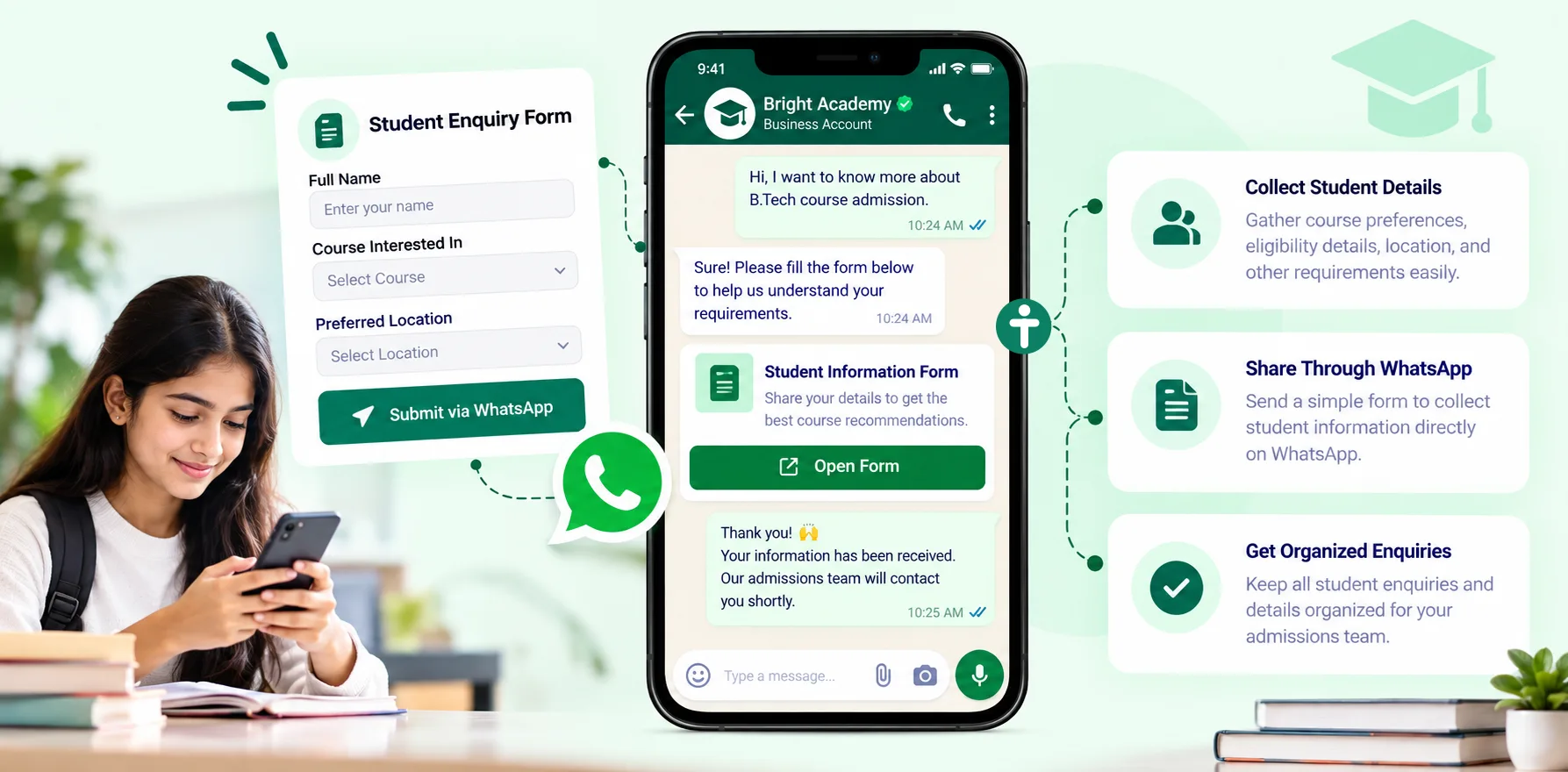 WhatsApp Flows for student enquiries and admission information