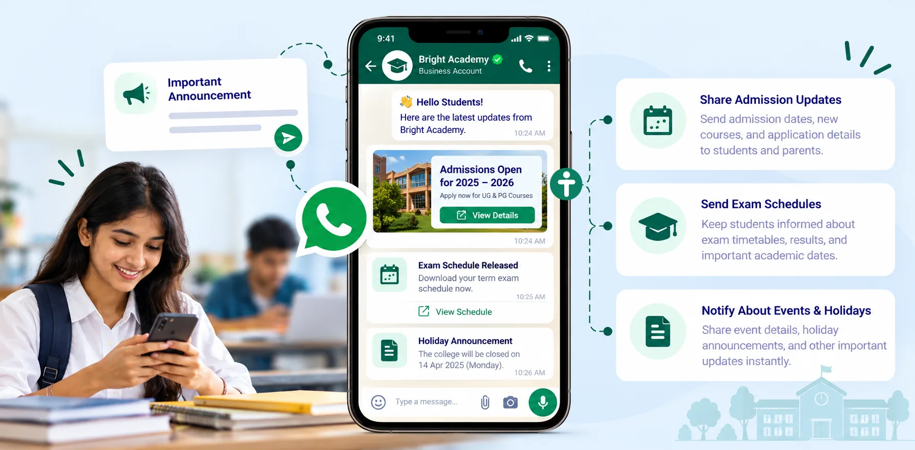 WhatsApp Broadcasts for education course and admission updates