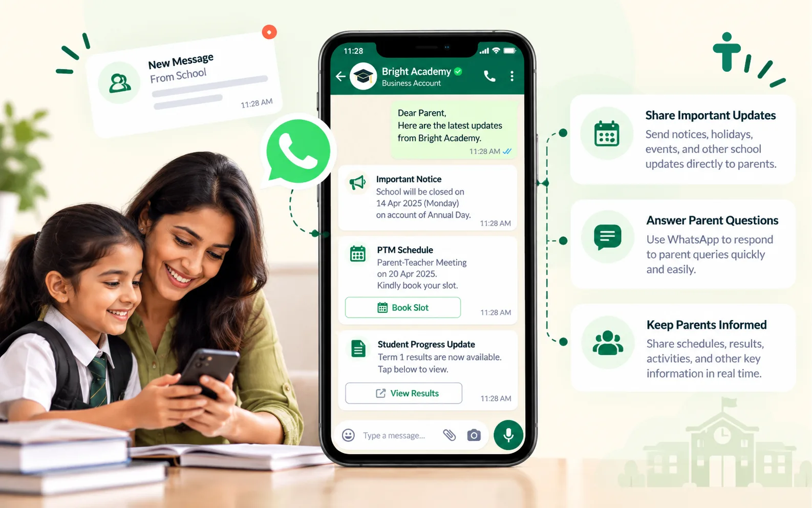 Parent communication and school updates through WhatsApp
