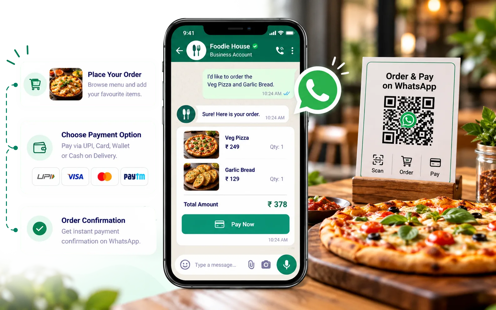Restaurant customer enquiries and food orders through WhatsApp