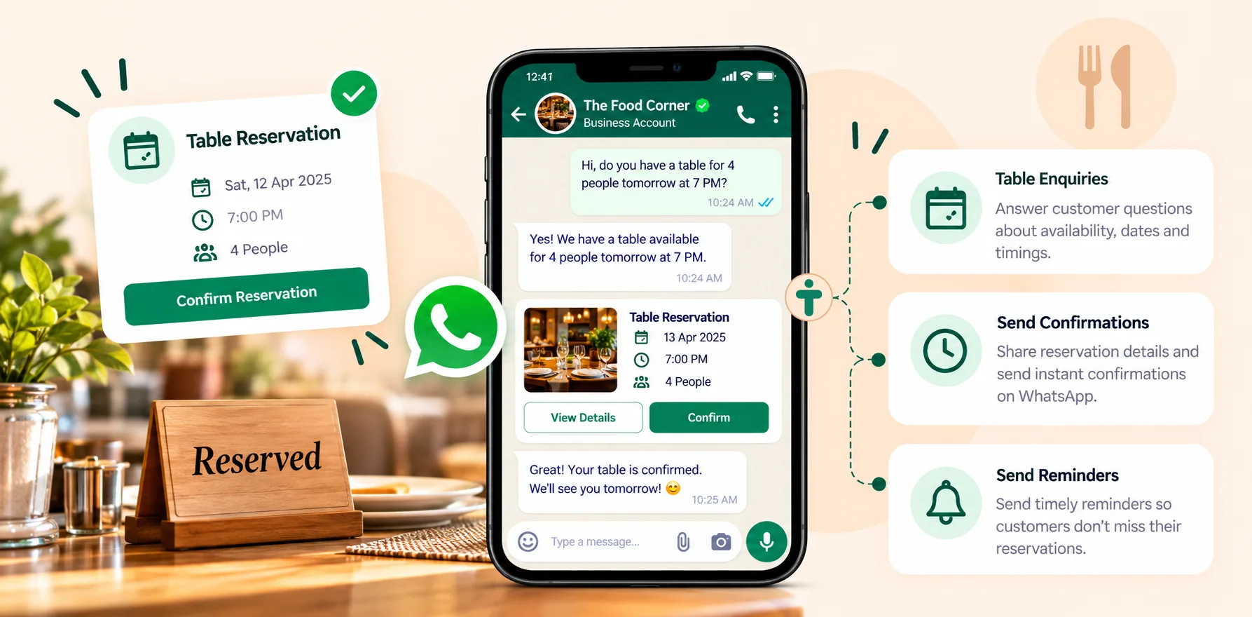Restaurant table reservation through WhatsApp