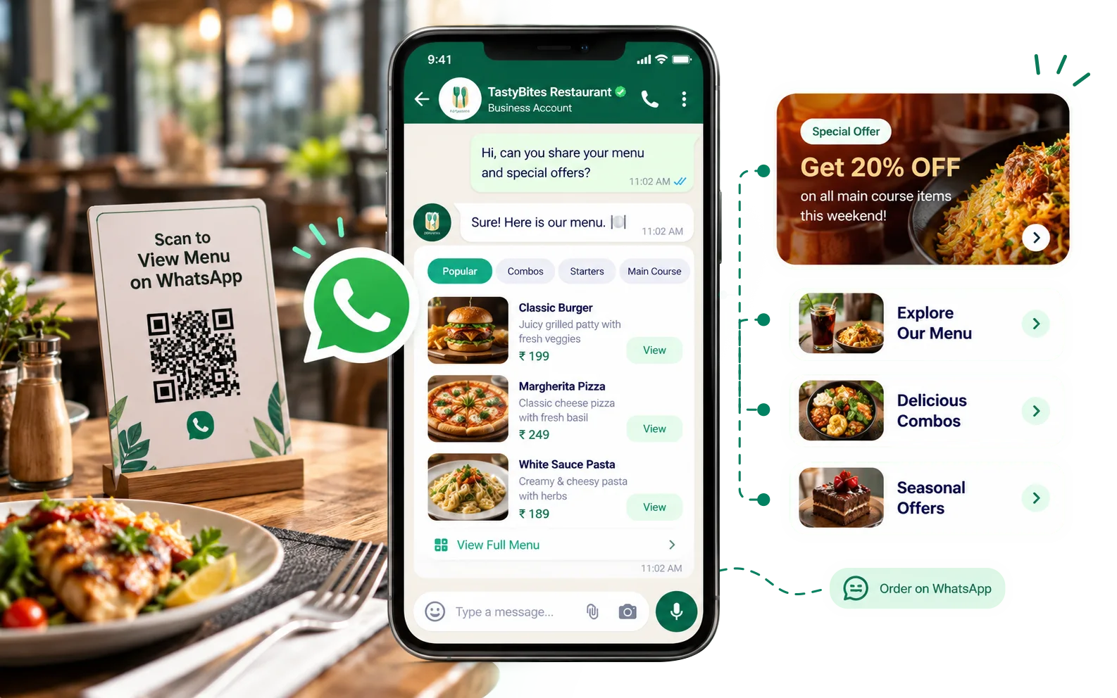 Food menu and restaurant offers promoted through WhatsApp