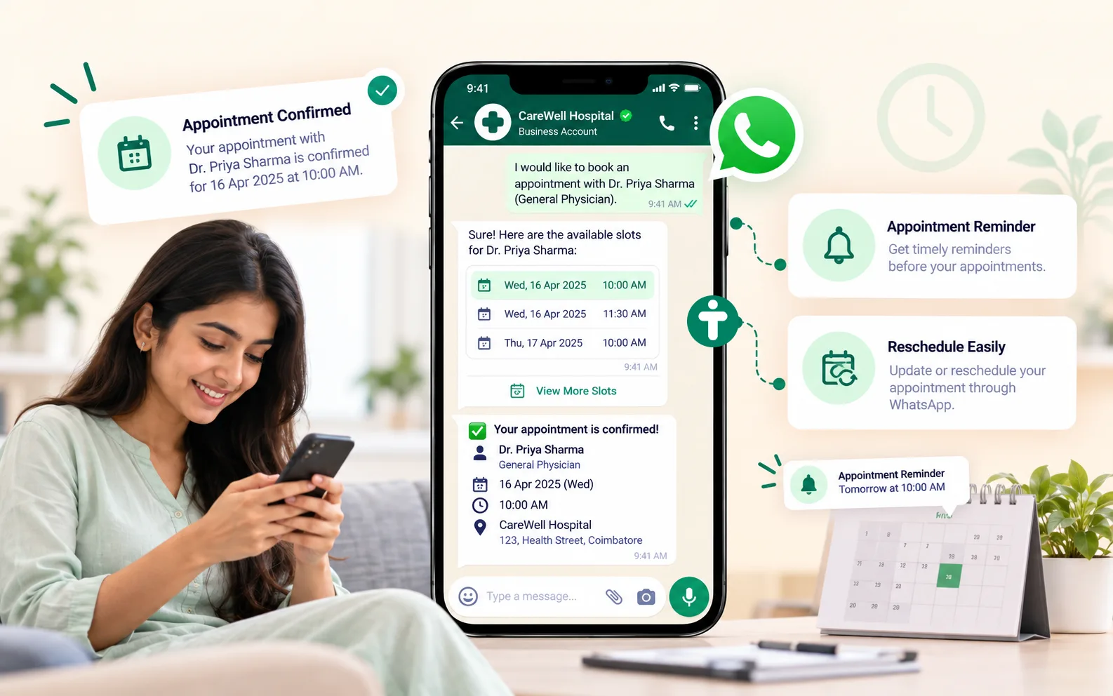 Healthcare appointment communication through WhatsApp