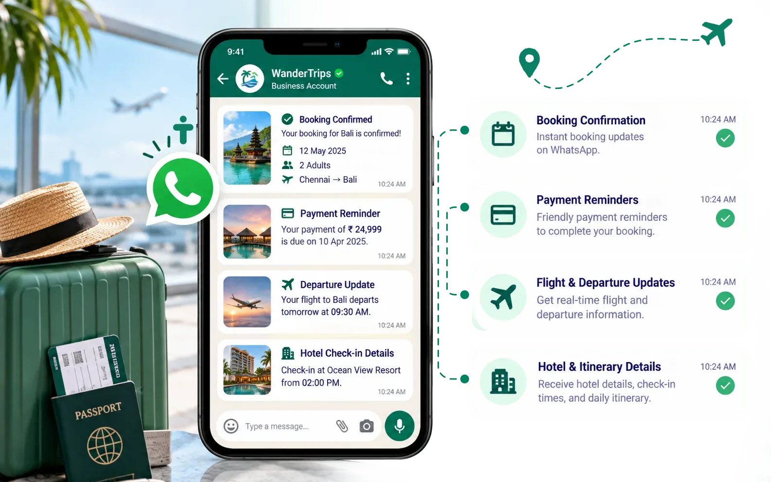 Travel booking and trip reminders through WhatsApp
