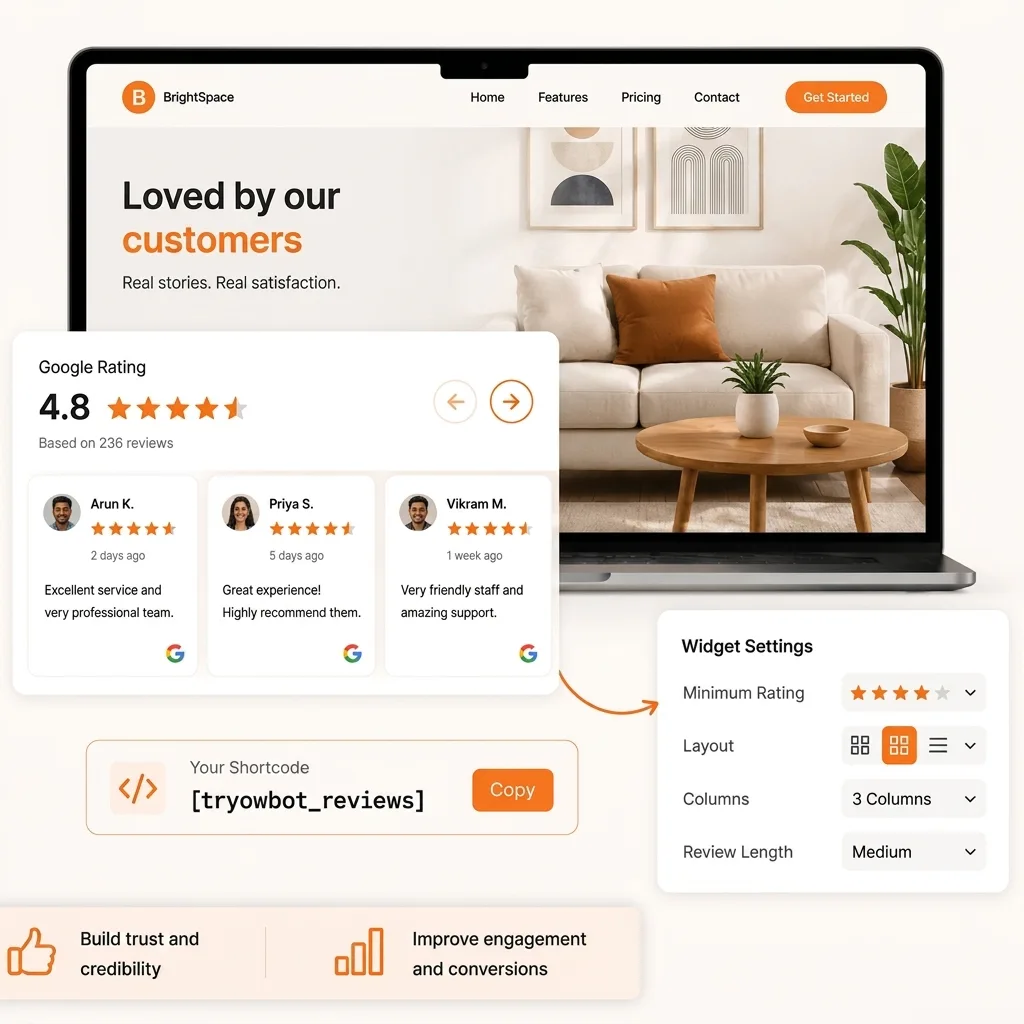 TryowBOT review widget showing customer reviews on a website