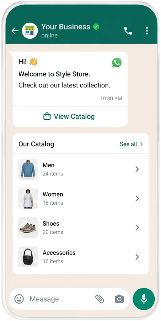 Display product catalogue within WhatsApp chat