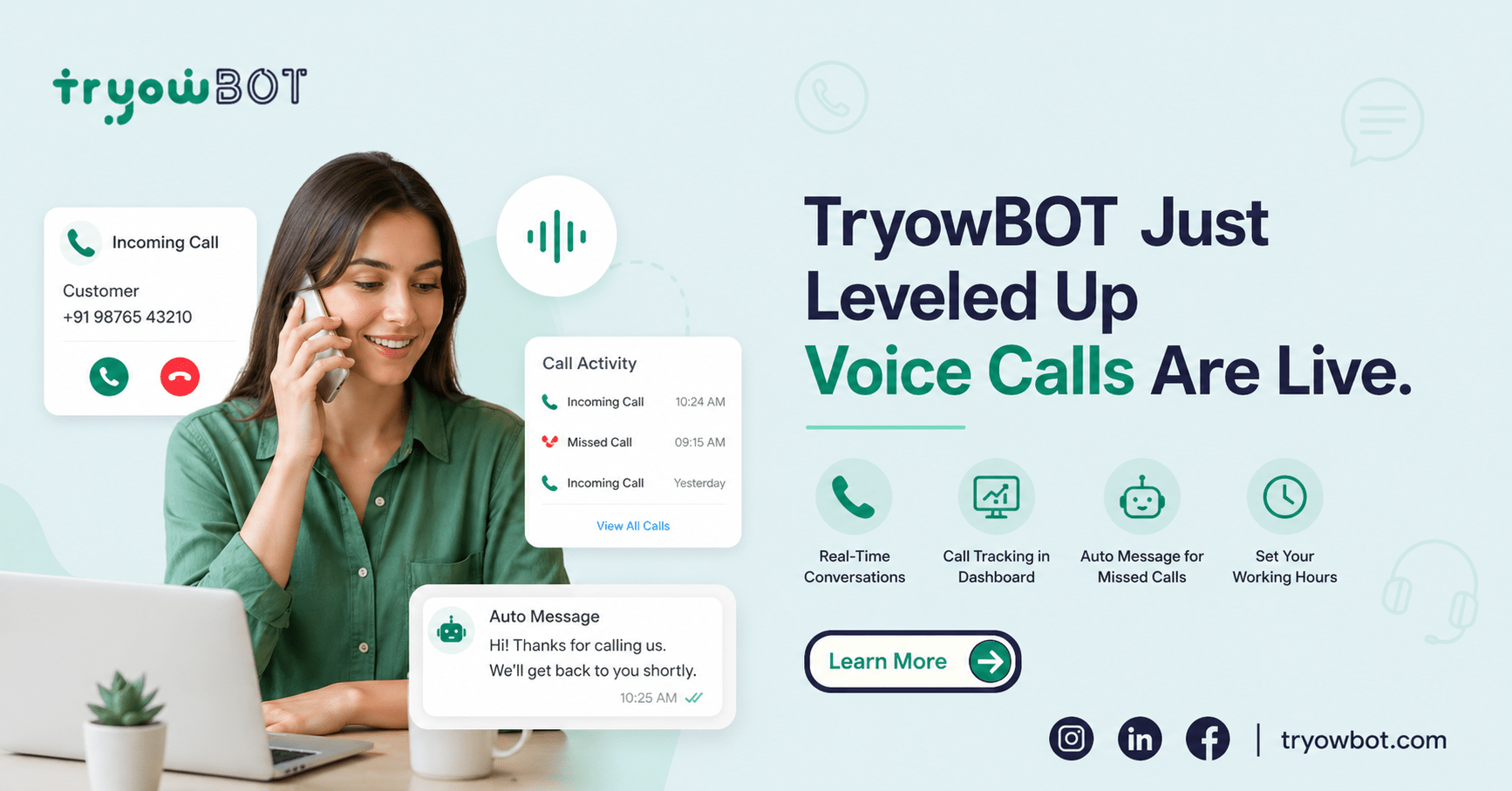 TryowBOT real-time voice calls and WhatsApp API